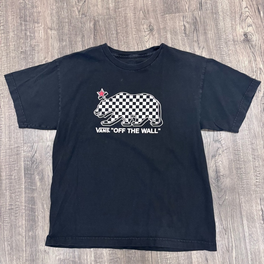 Vans Kids Black Tee with Checkered Bear Graphic